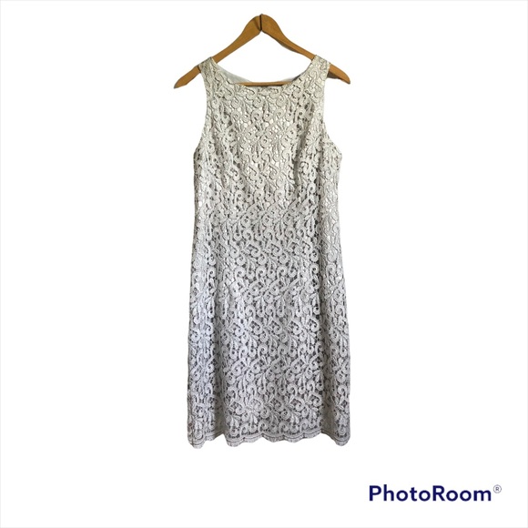 ONYX Nite Dress 10 Lined Beautiful Metallic Lace Overlay Scalloped Hem Vintage - Picture 1 of 7